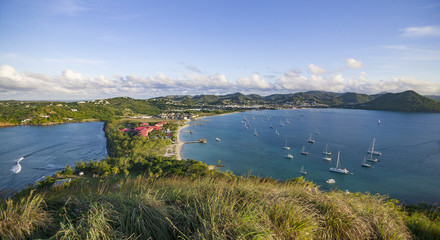 Yachts anchoring in famous Rodney Bay, Saint Lucia, West indies