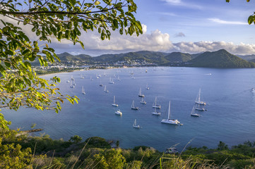 Yachts anchoring in famous Rodney Bay, Saint Lucia, West indies