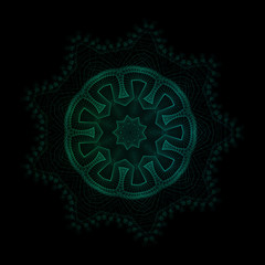 Mandala, oriental vector ornament. Abstract linear flower. Indian, ethnic round drawn pattern. Vector circular geometric illustration on black background.