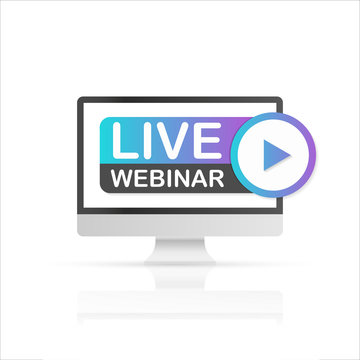 PC with text Live Webinar on the screen. Vector stock illustration.