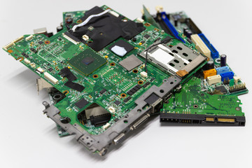 Electronic waste - old computer circuit boards from recycle industry