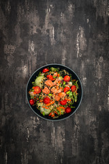 Salmon salad Gourmet cereals Cooked soy beans Cucumber Carrots