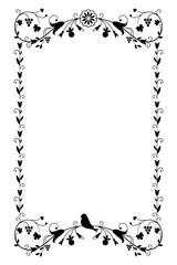 Vector decorative frame in vintage style with floral ornamental elements: vine leaves, grapes and bird.