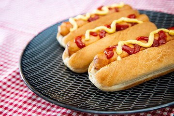 Home made Grilled Hot Dog with cheese, ketchup