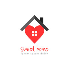 House logo with heart symbol as home sweet home concept