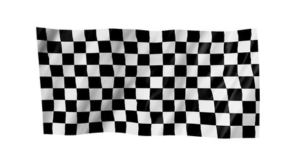 The checkered flag in 3d.The flag of car races, waving in the wind, on white background.