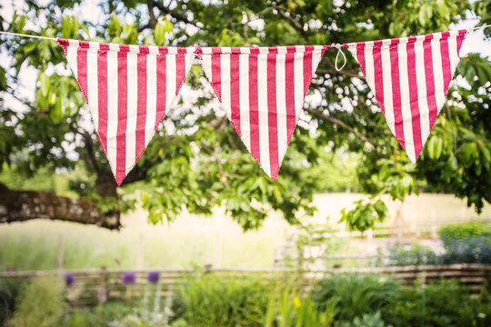 Bunting flags in garden