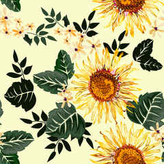 Seamless pattern , sun flower on beautiful background