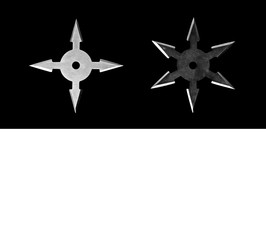 Ninja Star Shurikens on Black Background with Space, Clipping Path