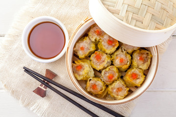 Chinese Streamed Dumpling in Bamboo Basket