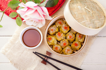 Chinese Streamed Dumpling in Bamboo Basket