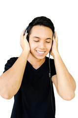 young man listening music