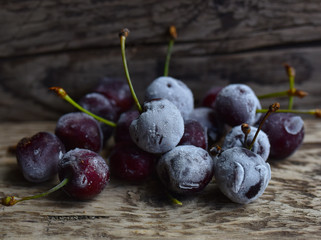 ripe cherries covered with frost