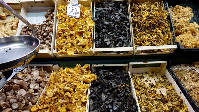 Frische Pfifferlinge, Marktangebot von Speisepilzen