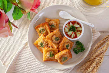 Fried Bread with Minced Pork Spread, Thai food