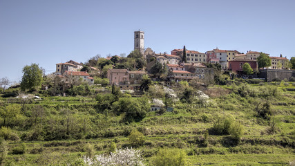 Fototapeta na wymiar Central Istria, Croatia - A small picturesque medieval town Oprtalj located on the top of a hill