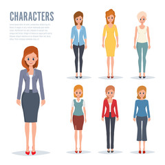 Fototapeta premium Young women in elegant clothes character design.