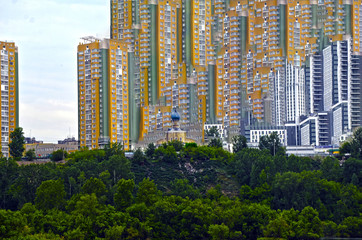 the city of Krasnoyarsk large high home apartments temple, mosque, high-rise buildings Russia Siberia