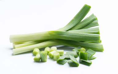young-green garlic isolated on white