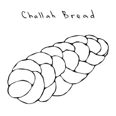 Zopf or Challah Bread. Jewish or Swiss, Austrian or Bavarian Bakery. Realistic Hand Drawn Illustration. Savoyar Doodle Style.