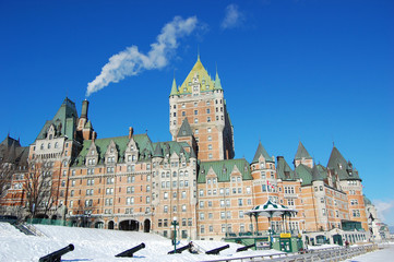 Chateau Frontenac, dominate the skyline of Quebec City, a French-style castle hotel builded in 1893, landmark of Quebec City, Canada