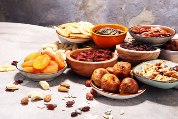 Composition with dried fruits and assorted healthy nuts