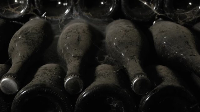 Production of Sparkling Wine of Champagne . Old Wine Cellars a Warehouse with Bottles