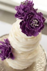 Ruffle Wedding Cake With Edible Purple Sugar Flowers