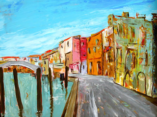 Fototapeta na wymiar Hand painted picture with acrylic- Venice Italy Europe