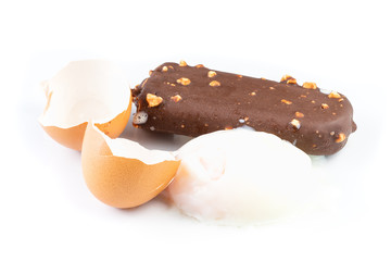 Egg Bael with chocolate ice cream isolated on white background