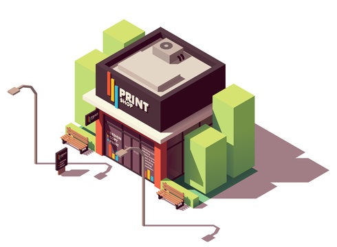 Vector isometric copy and print shop