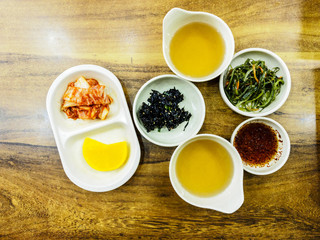 Traditional Korean fermented food in small bowls