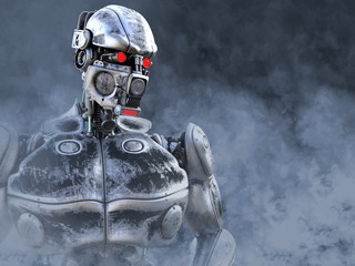 3D rendering of a futuristic mech soldier.