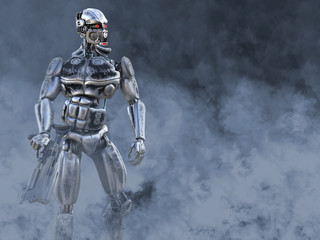 3D rendering of a futuristic mech soldier.