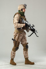 Soldier in camouflage holding rifle