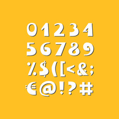 Vector bold cut out alphabet. Numbers and punctuation.