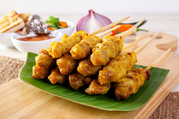 Pork satay,Grilled pork served with peanut sauce or sweet and sour sauce, Thai food