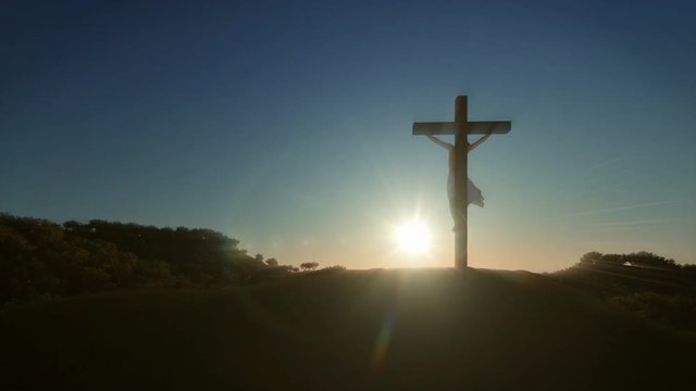Jesus cross at sunrise, 4K