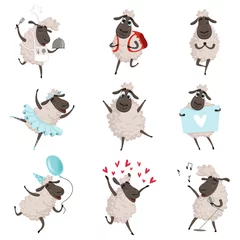 Voile Gardinen Bauernhof Lustige Cartoon-Schafe in verschiedenen Action-Posen