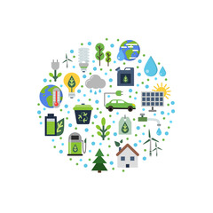 Vector ecology flat icons gathered in circle illustration