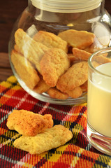 Butter cookies on a checkered background