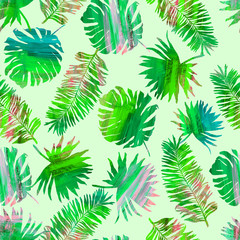 Naklejka na ściany i meble Seamless pattern with leaves and branches. Hand drawn texture
