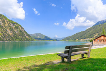 bench at lake Achensee, austria