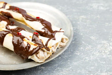 Mexican chicken enchiladas with chili chocolate salsa