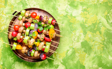 Raw vegetables on skewers