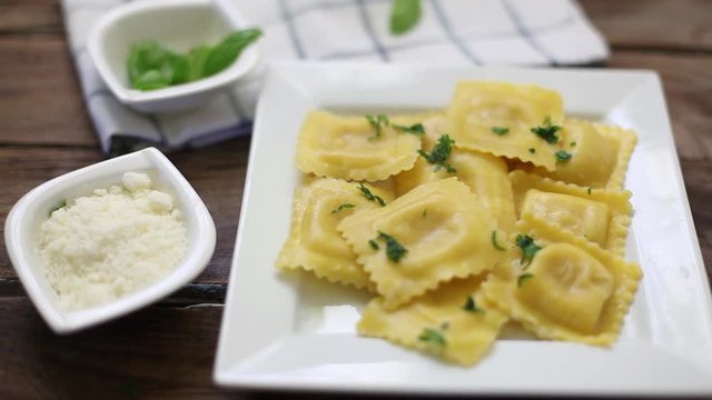 italian pasta tortelloni filled with ricotta cheese and spinach