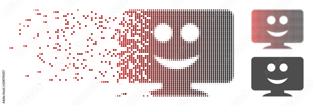 Poster vector display smile icon in sparkle, pixelated halftone with red to black horizontal gradient and u