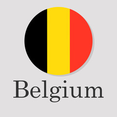 flag of Belgium in the form of a circle isolated on a gray background, the inscription