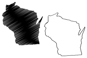 Wisconsin map vector illustration, scribble sketch Wisconsin map