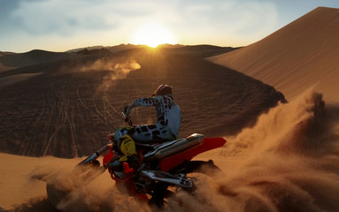 Shot of the Professional Motocross Rider Riding on His Motorcycle on the Extreme Off-Road Terrain Track. © afishman64